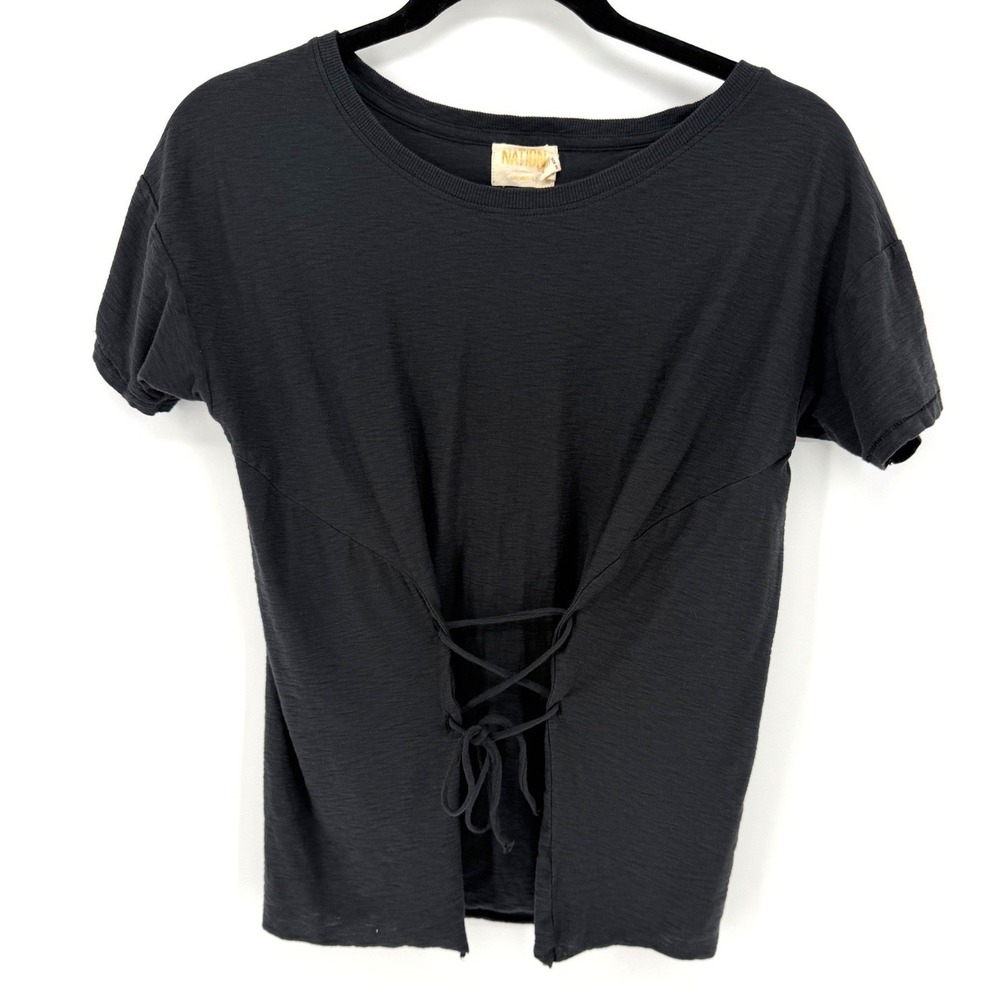Nation LTD T-Shirt Lace Up Front Small Black Pima Cotton Short Sleeve Top Grunge